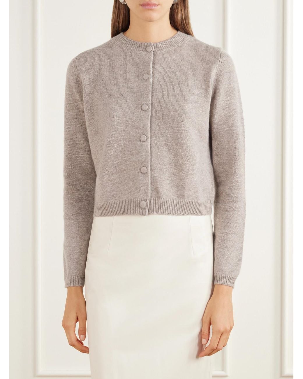 Allude Natural Cropped Cashmere Cardigan