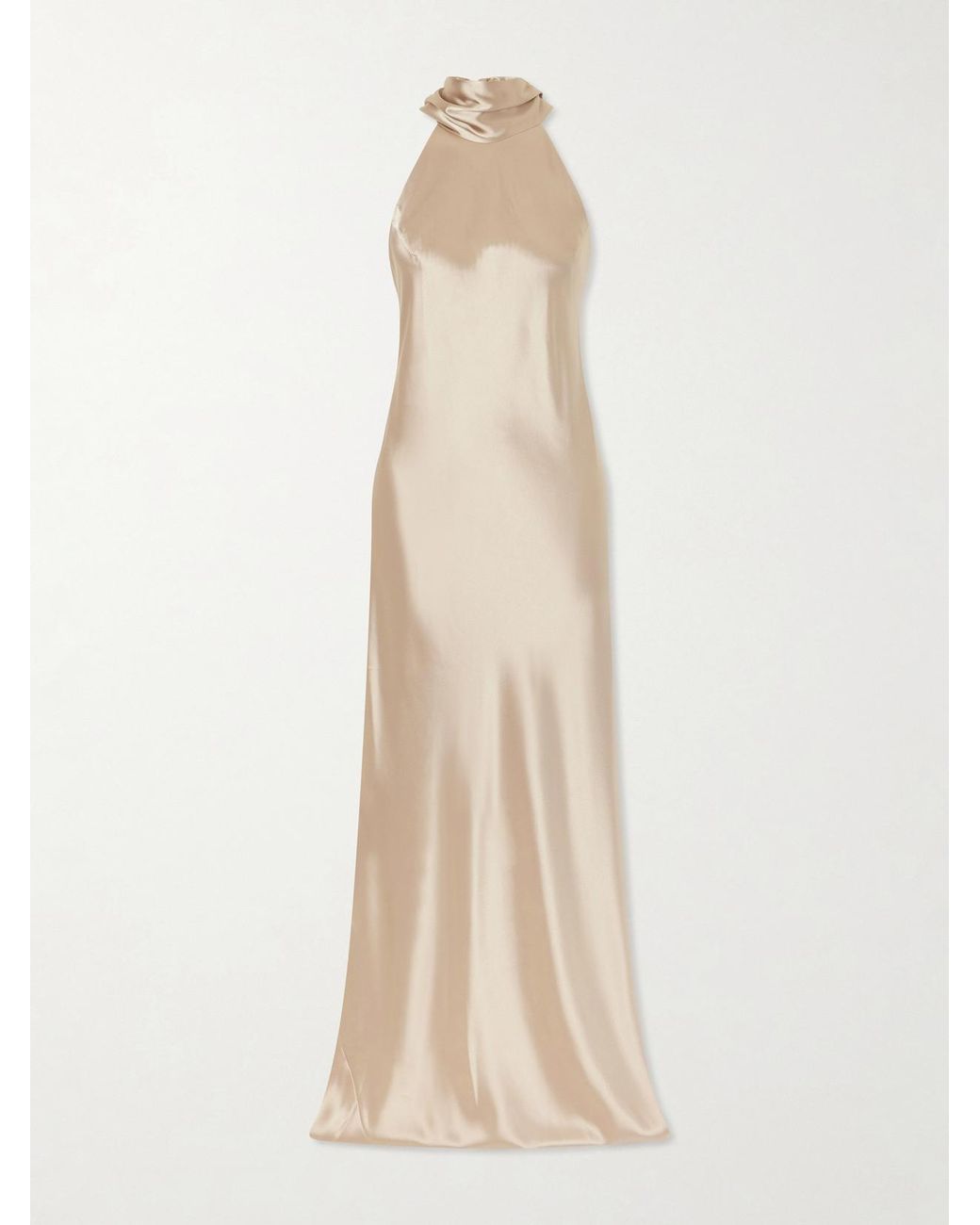 Galvan Natural Sienna Satin Halterneck Gown