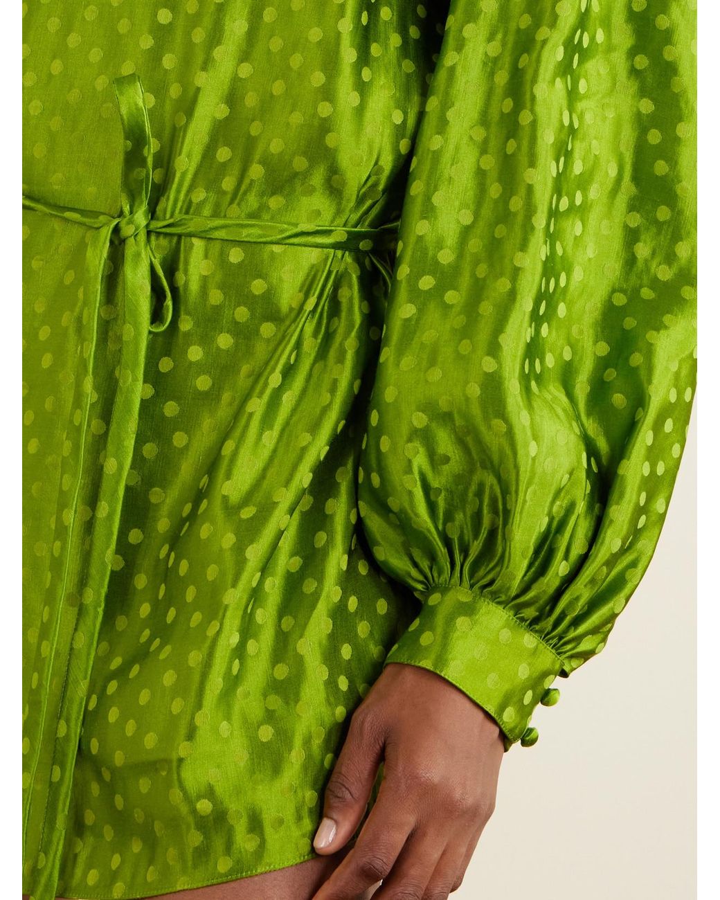 Valentino Garavani Green Belted Crystal-Embellished Polka-Dot Devoré Linen And Silk-Blend Mini Dress