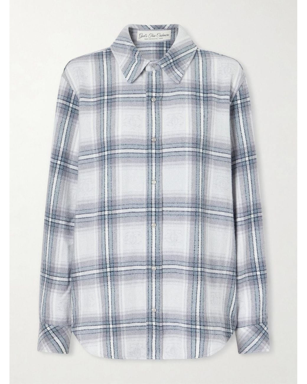 God's True Cashmere Blue Cloud Light Tartan Cashmere Shirt