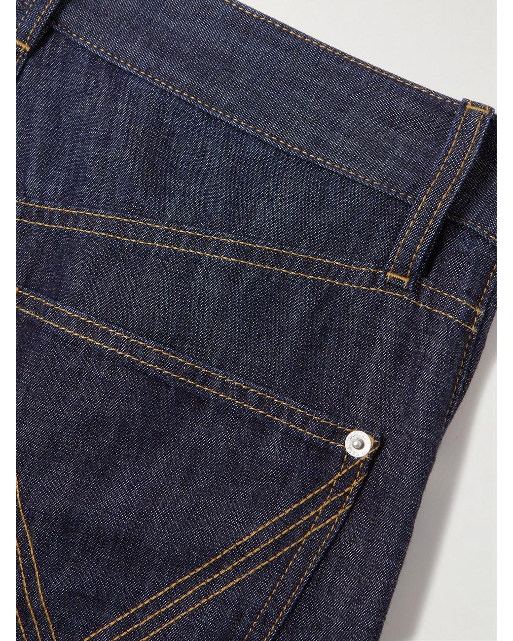 Bottega Veneta Blue Intrecciato Suede-Trimmed Mid-Rise Straight-Leg Jeans