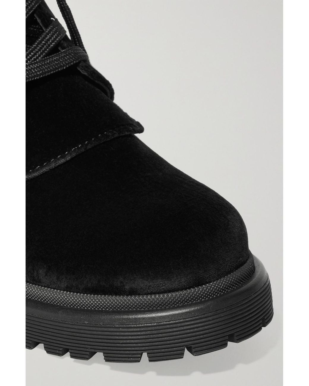 Moncler Black Patty Leather-Trimmed Velvet Ankle Boots
