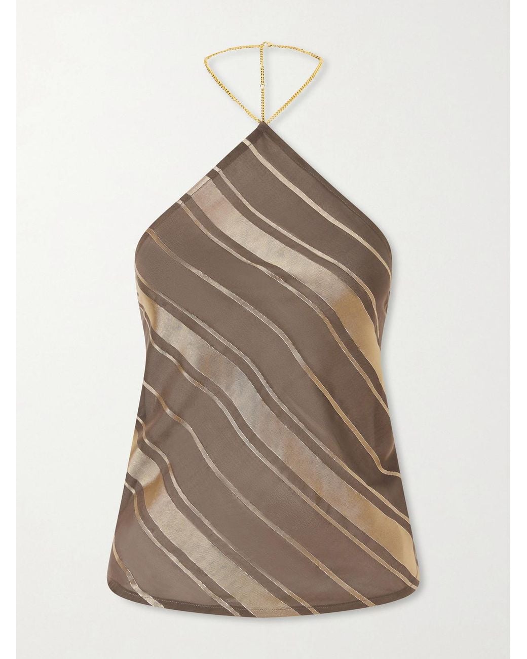 Stella McCartney Brown Striped Open-Back Satin Tank
