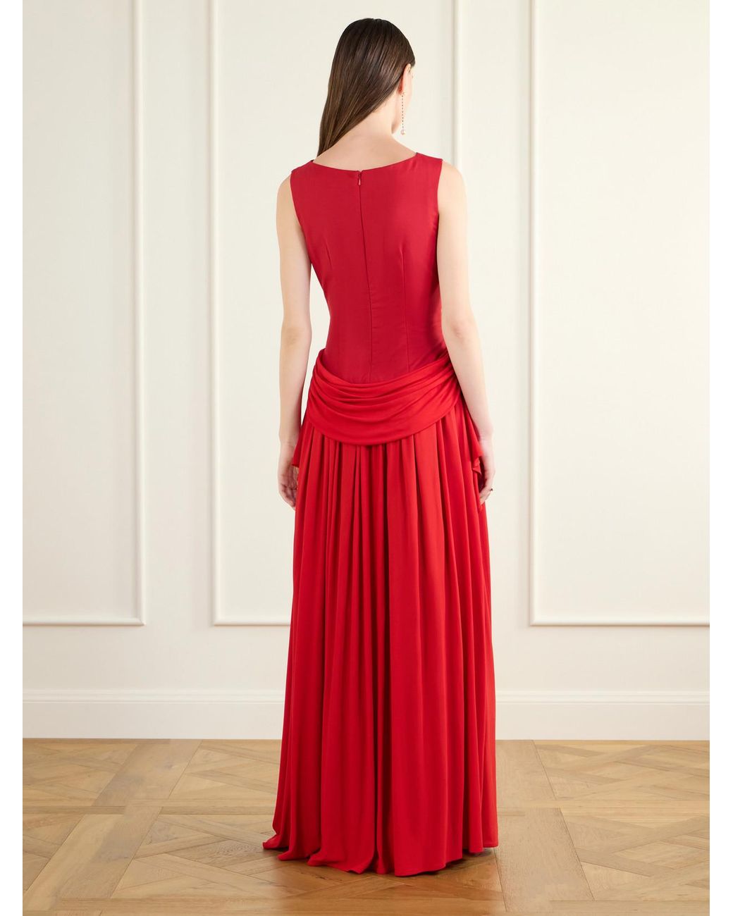 Abadia Red Sarah Draped Wool-Blend Maxi Dress