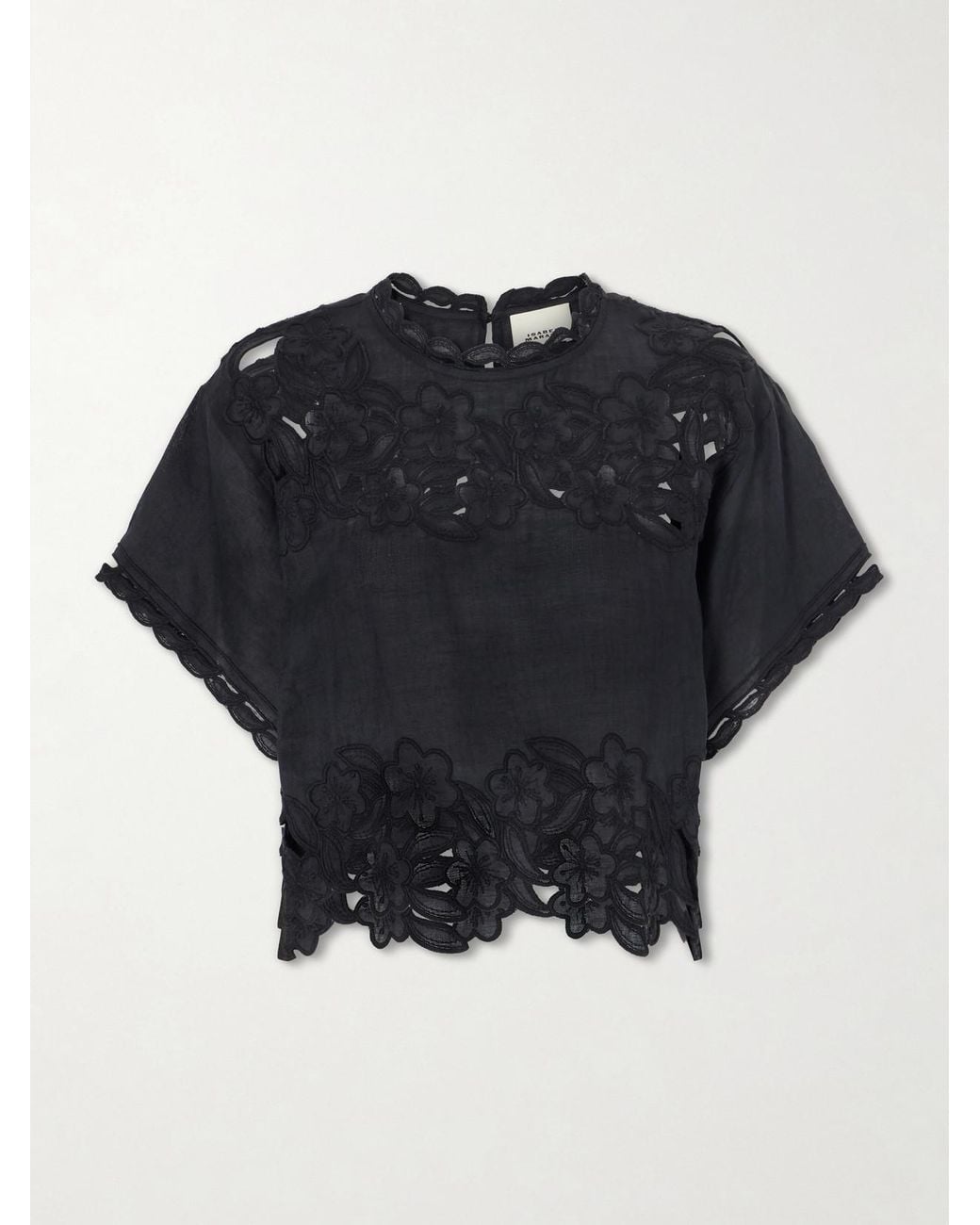 Isabel Marant Blue Relda Cropped Embroidered Ramie Blouse