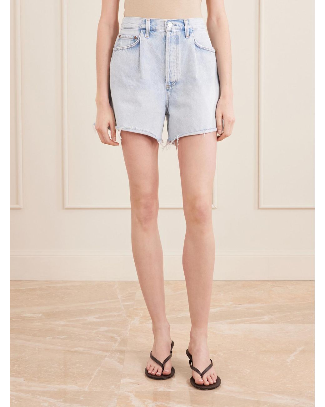 Agolde Blue Rhoda Frayed Organic Denim Shorts