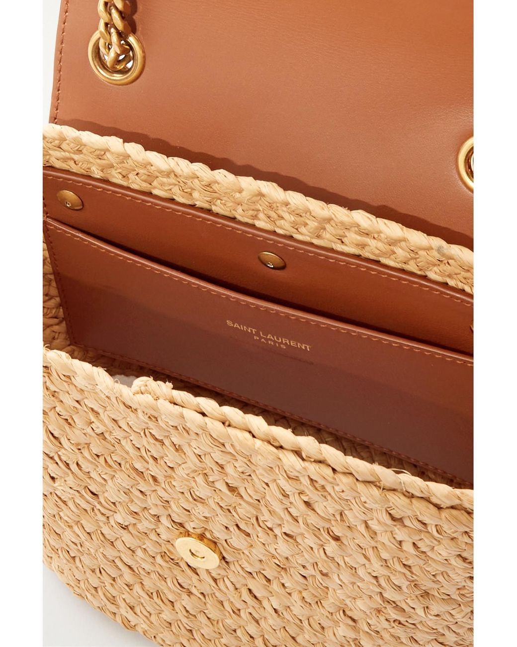 Saint Laurent Brown Manon Mini Leather-Trimmed Raffia Shoulder Bag