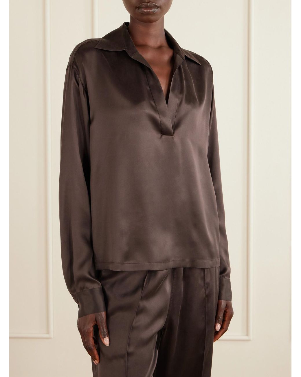 Tom Ford Brown Silk-Satin Blouse