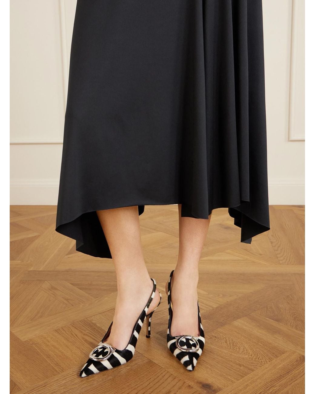 Ferragamo Natural Sara Embellished Zebra-Print Calf Hair Slingback Pumps