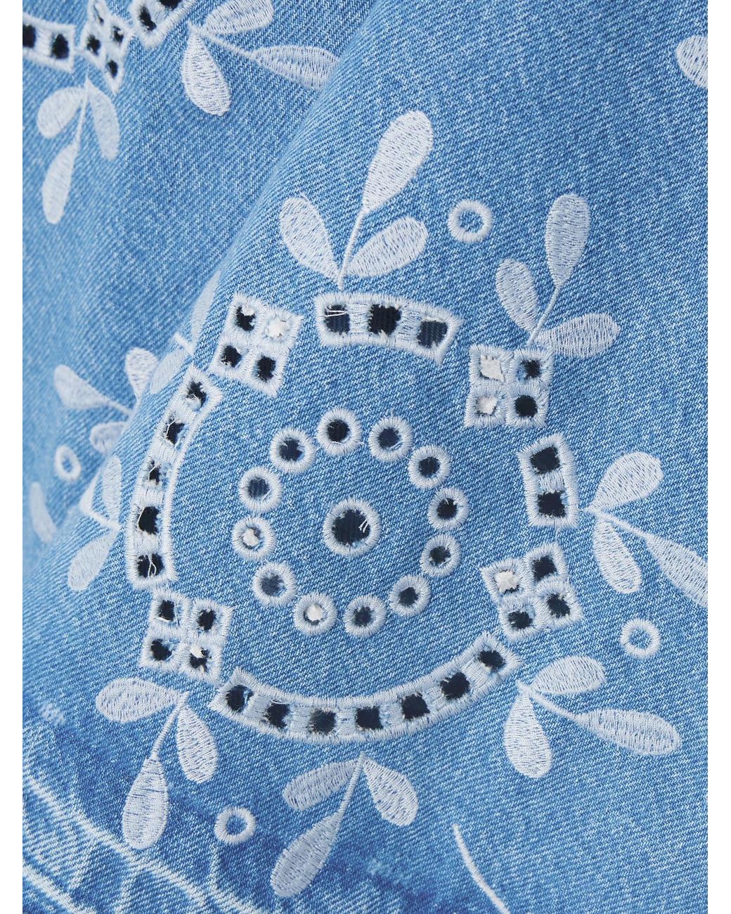 ganni broderie anglaise dress blue Broderie Anglaise Denim Mini Dress Light Blue Stone  hvit trd