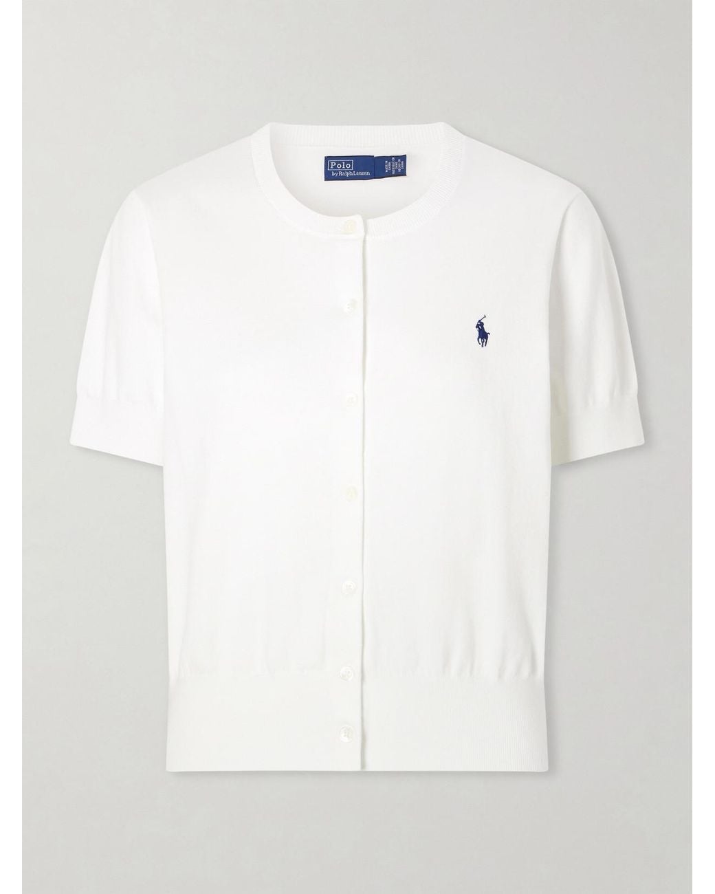 Polo Ralph Lauren White Logo-Embroidered Cotton-Blend Cardigan
