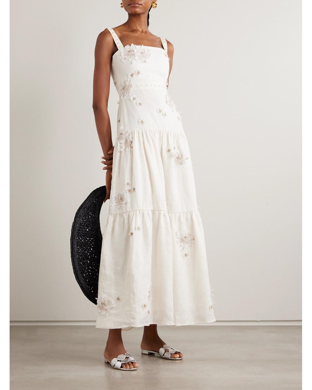 chinese dress ladies Linen Dress with Embellished Sides & Resin Acrylic Detailing by georges  hobeika – Elilhaam