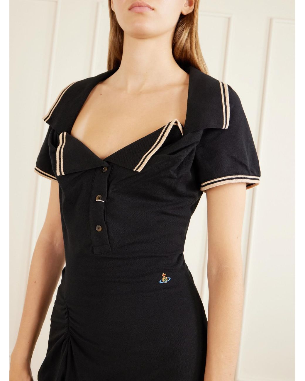 Vivienne Westwood Black Long Monday Pulling Ruched Cotton-Piquet Midi Dress