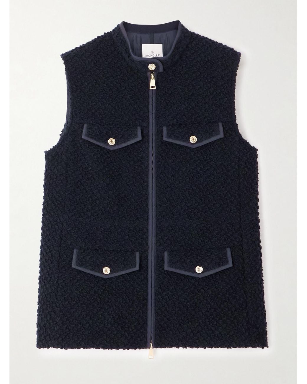 Moncler Blue Fallavier Appliquéd Quilted Shell And Wool-Bouclé Down Vest
