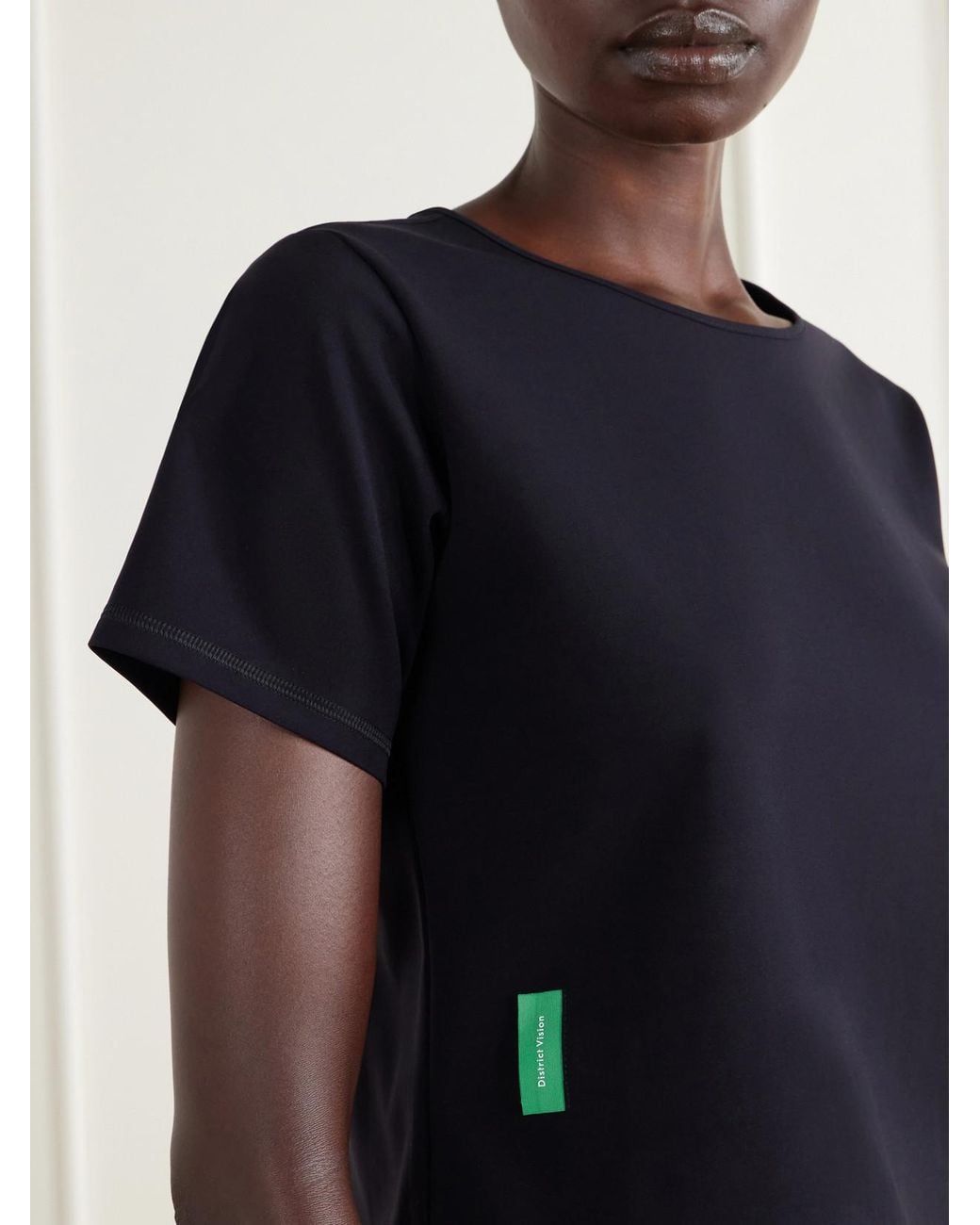 District Vision Blue Cropped Logo-Appliquéd Stretch-Jersey T-Shirt