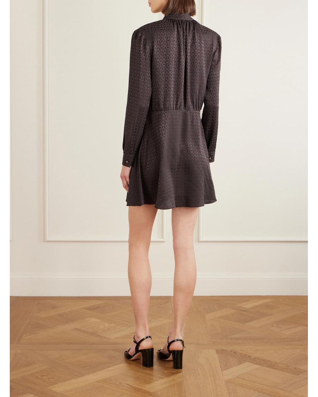 Gucci Brown Pussy-Bow Silk-Jacquard Mini Dress
