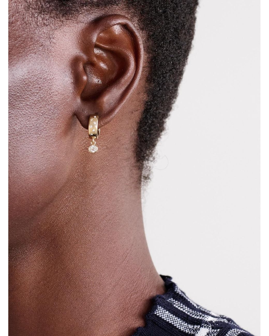 Roxanne First Natural Polka-Dot Drop 14-Karat Diamond Hoop Earrings