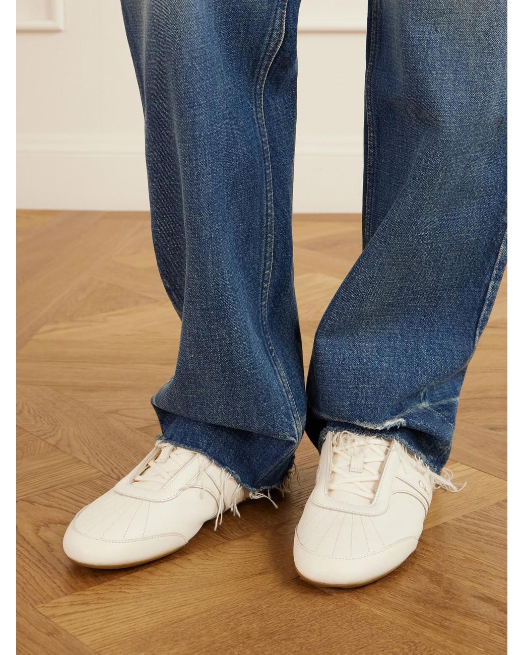 Chloé White Kick Textured-Leather Low-Top Sneakers