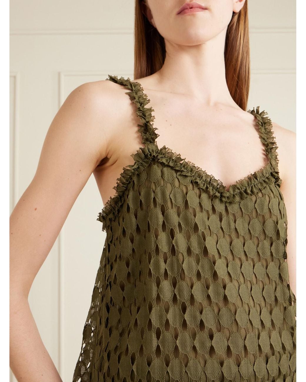 Ulla Johnson Green Francoise Cotton-Blend Lace Top