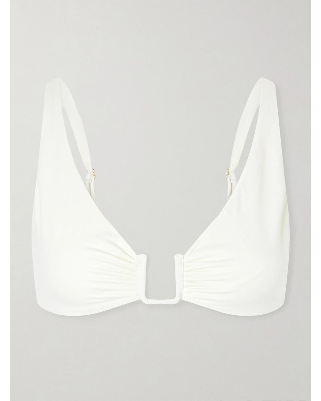 Away That Day White Palma Embellished Gathered Bikini Top