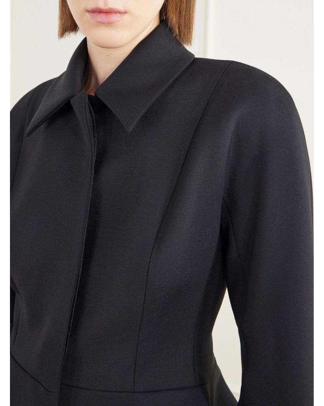 Stella McCartney Black Plush-Trimmed Twill Peplum Jacket