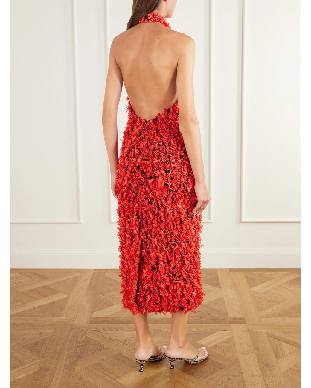 TOVE Red Grettel Open-Back Fil-Coupé Halterneck Midi Dress