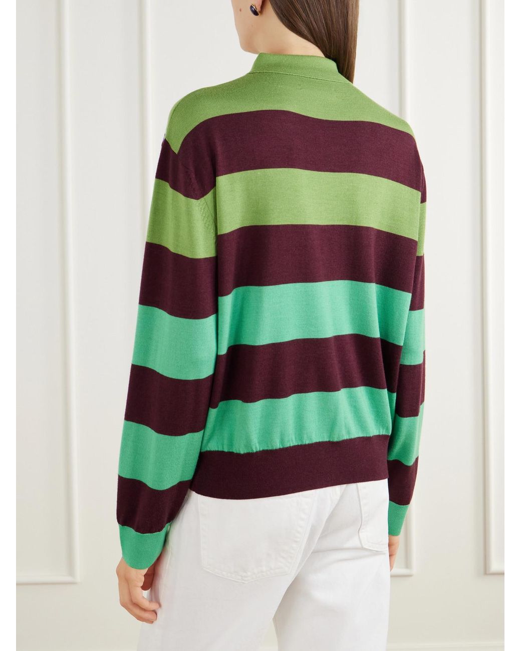 Christopher John Rogers Green Striped Wool And Silk Blend Polo Shirt
