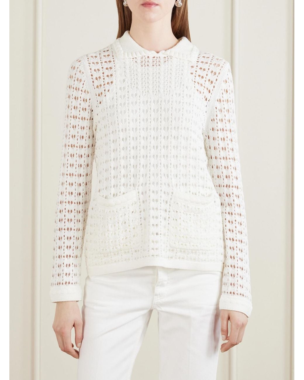 arch4 White Sunny Crocheted Cotton Sweater