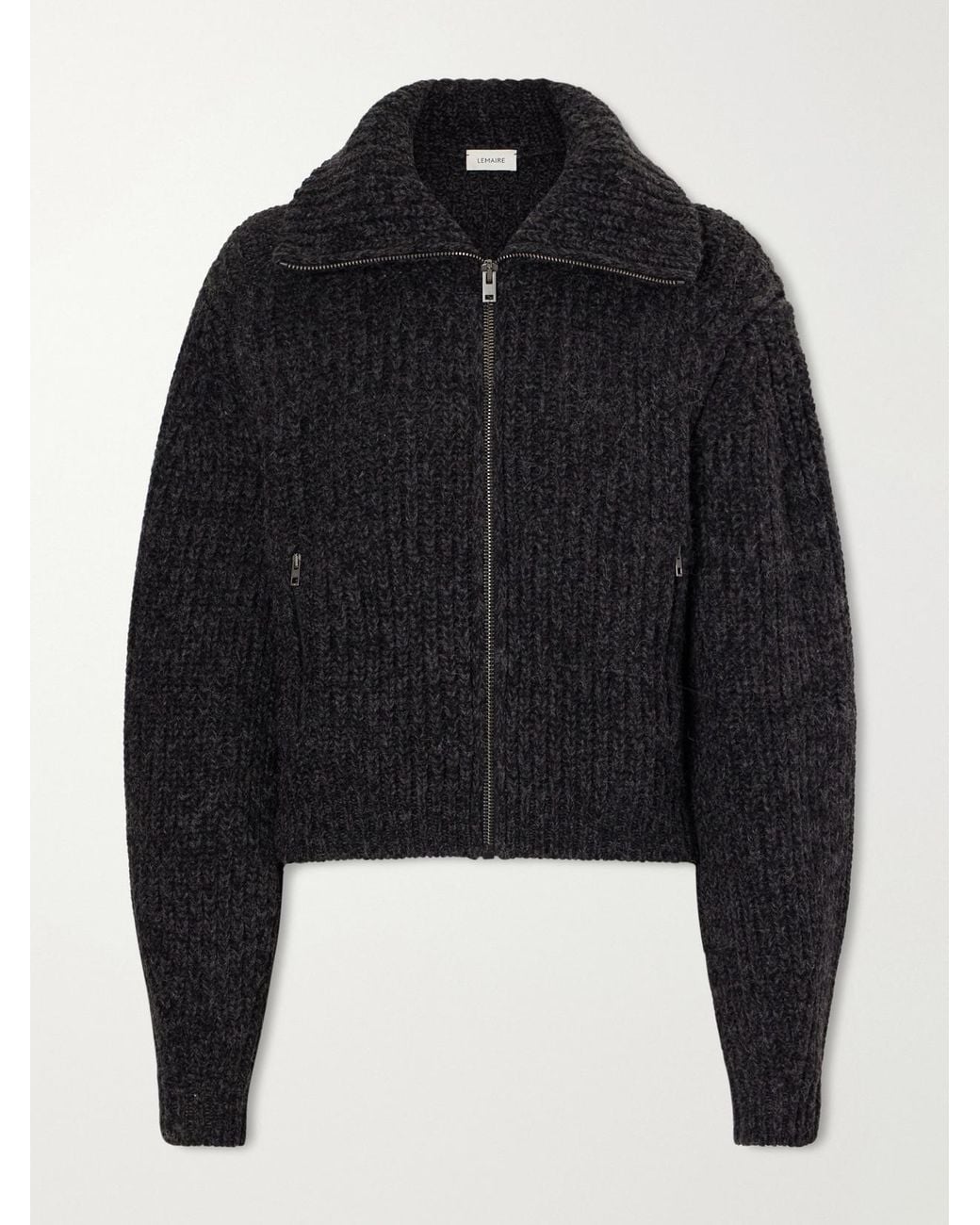Lemaire Black Ribbed Alpaca And Yak Wool-Blend Zip-Up Cardigan