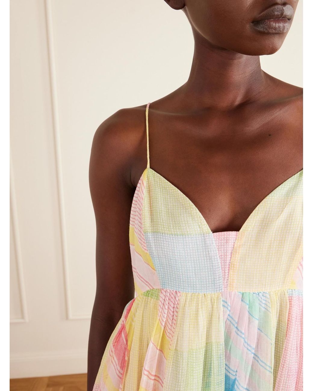 Eka White Yuru Printed Handwoven Cotton-Kota Midi Dress