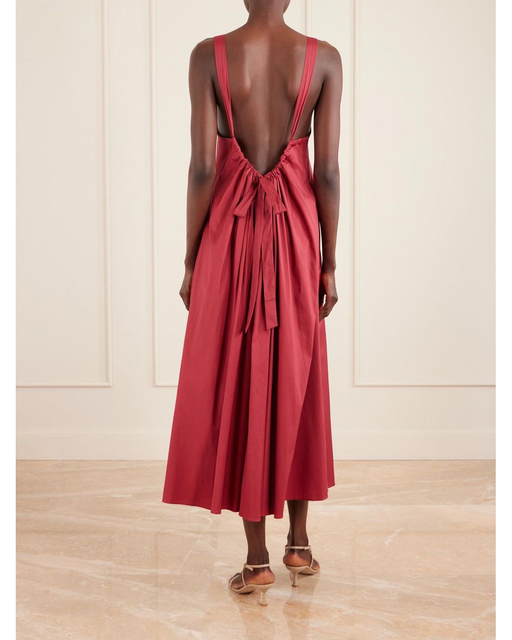 Max Mara Red Seta Cotton-Blend Taffeta Maxi Dress