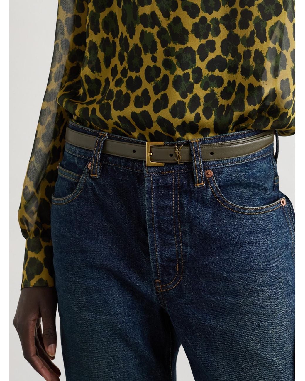 Saint Laurent Green Cassandre Leather Belt