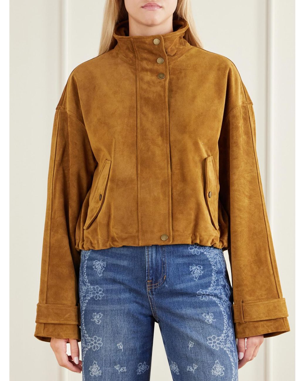 Veronica Beard Brown Bateman Cropped Suede Jacket