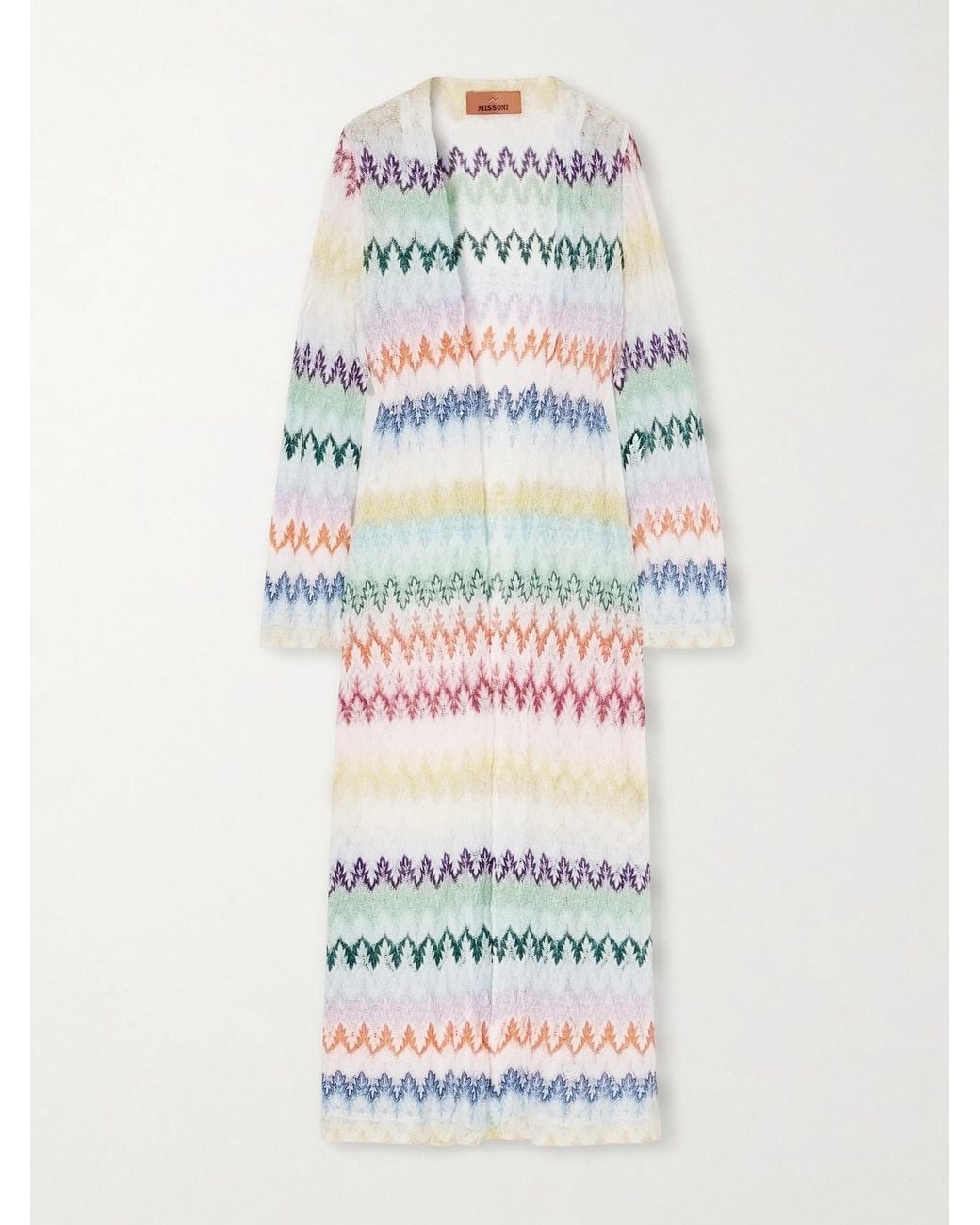 Missoni White Striped Metallic Crochet-Knit Cardigan