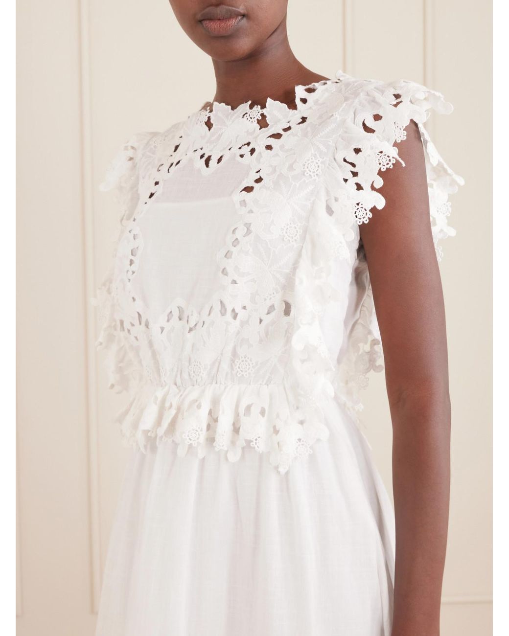 Sea White Eleannora Lace-Trimmed Cotton-Voile Midi Dress