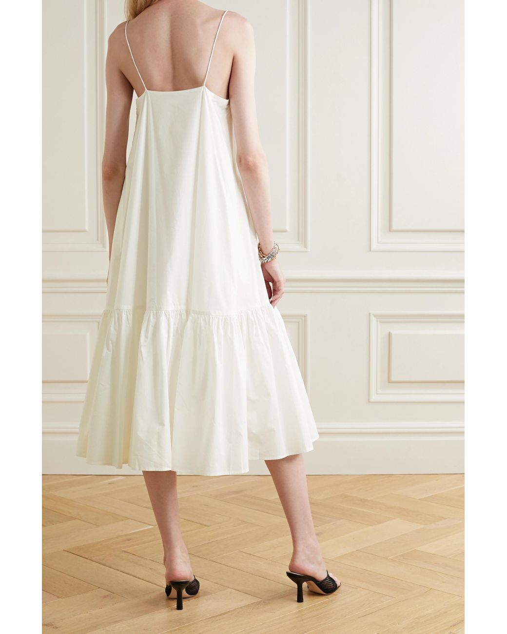 Anine Bing Averie Tiered Cotton-poplin Midi Dress in White | Lyst
