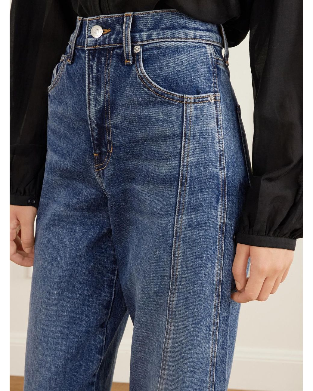 Veronica Beard Blue Taylor Mid-Rise Wide-Leg Jeans