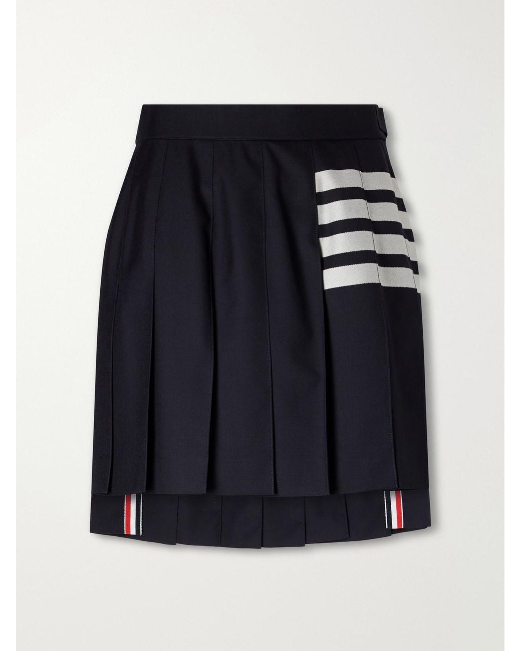 Thom Browne Blue Pleated Asymmetric Grosgrain-Trimmed Wool-Gabardine Mini Skirt