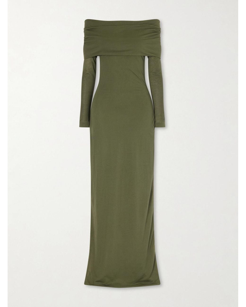 Balenciaga Green Off-The-Shoulder Cotton-Blend Maxi Dress