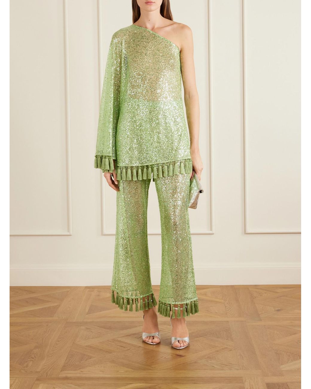 Taller Marmo Green Sequined Fringed Blouse