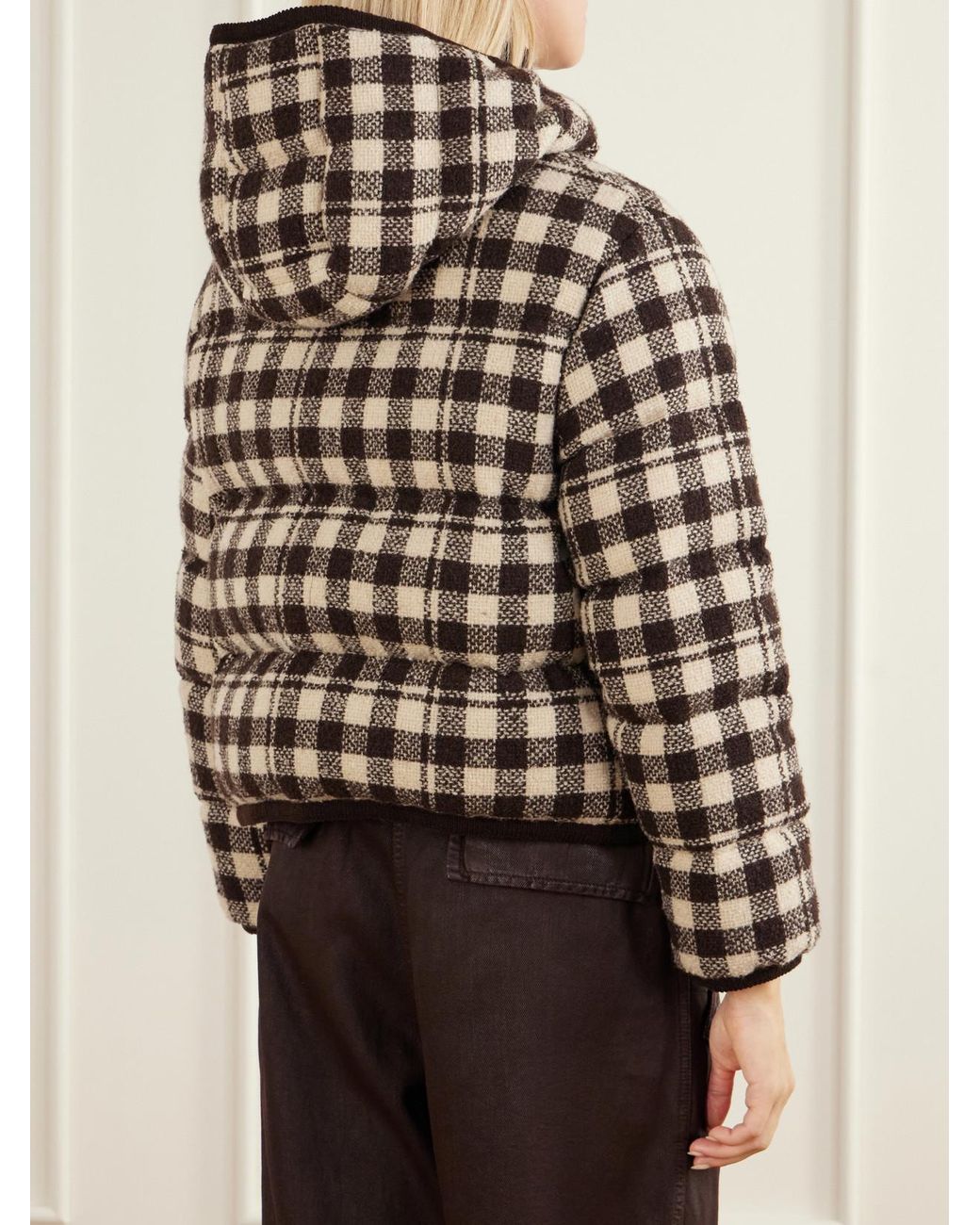 Moncler Black Abstraction Checked Wool-Blend Down Jacket