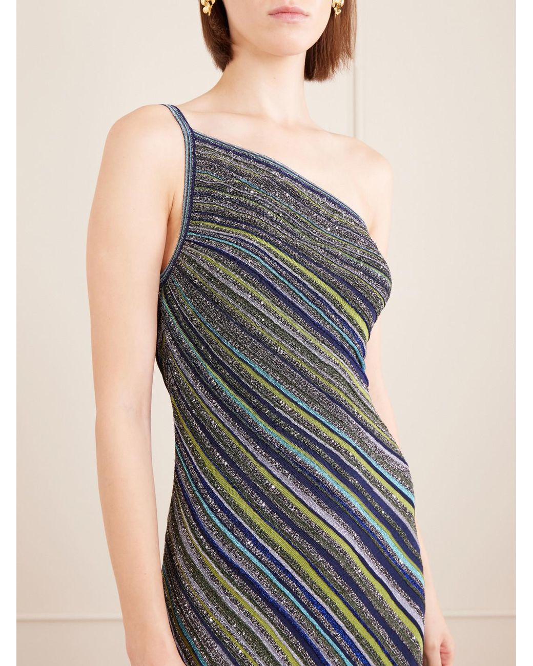 Missoni Green Striped Metallic Crochet-Knit Maxi Dress