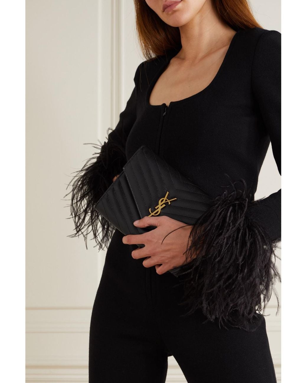 Saint Laurent Black Monogramme Quilted Textured-Leather Pouch