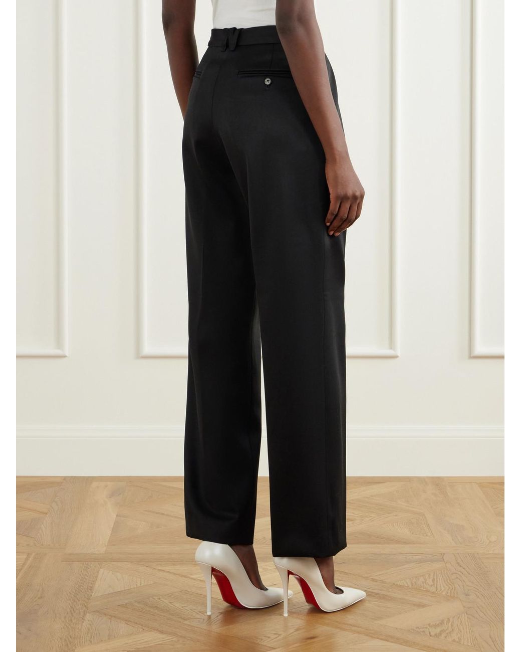Willy Chavarria Black Pleated Wool-Blend High-Rise Straight-Leg Pants