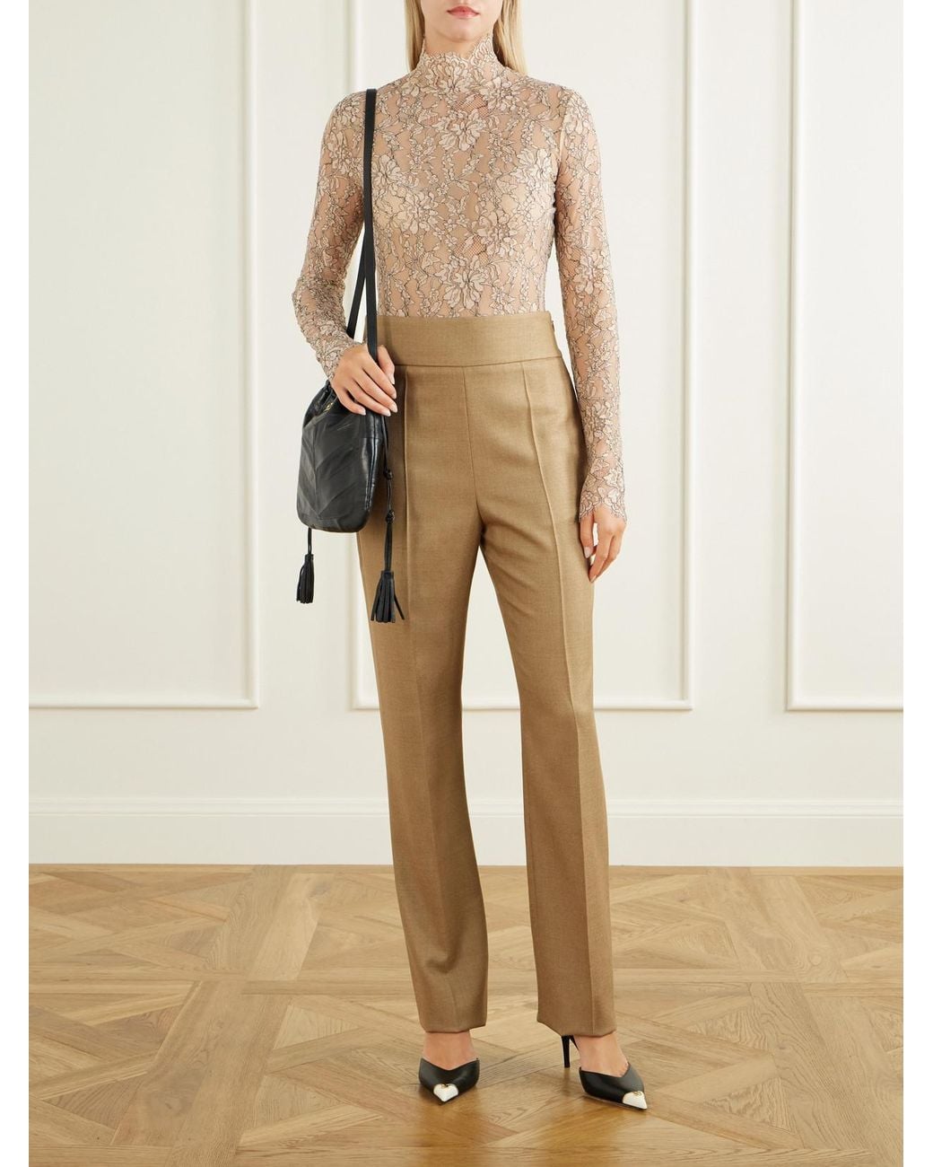 Valentino Garavani Natural Wool And Silk-Blend Straight-Leg Pants
