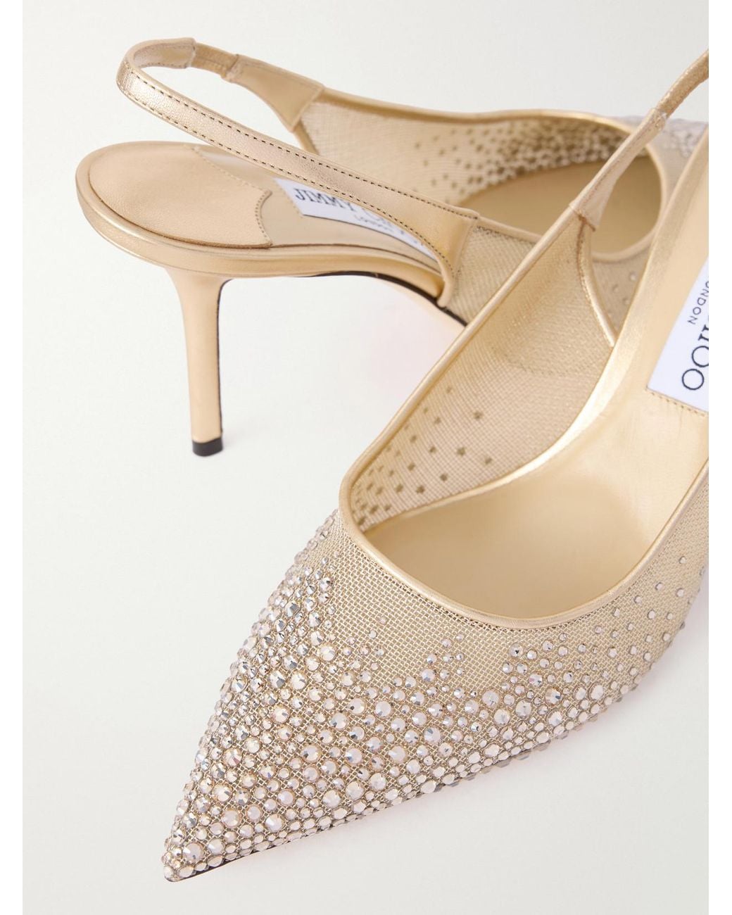 Jimmy Choo Natural Love 85 Crystal-Embellished Metallic Mesh Slingback Pumps