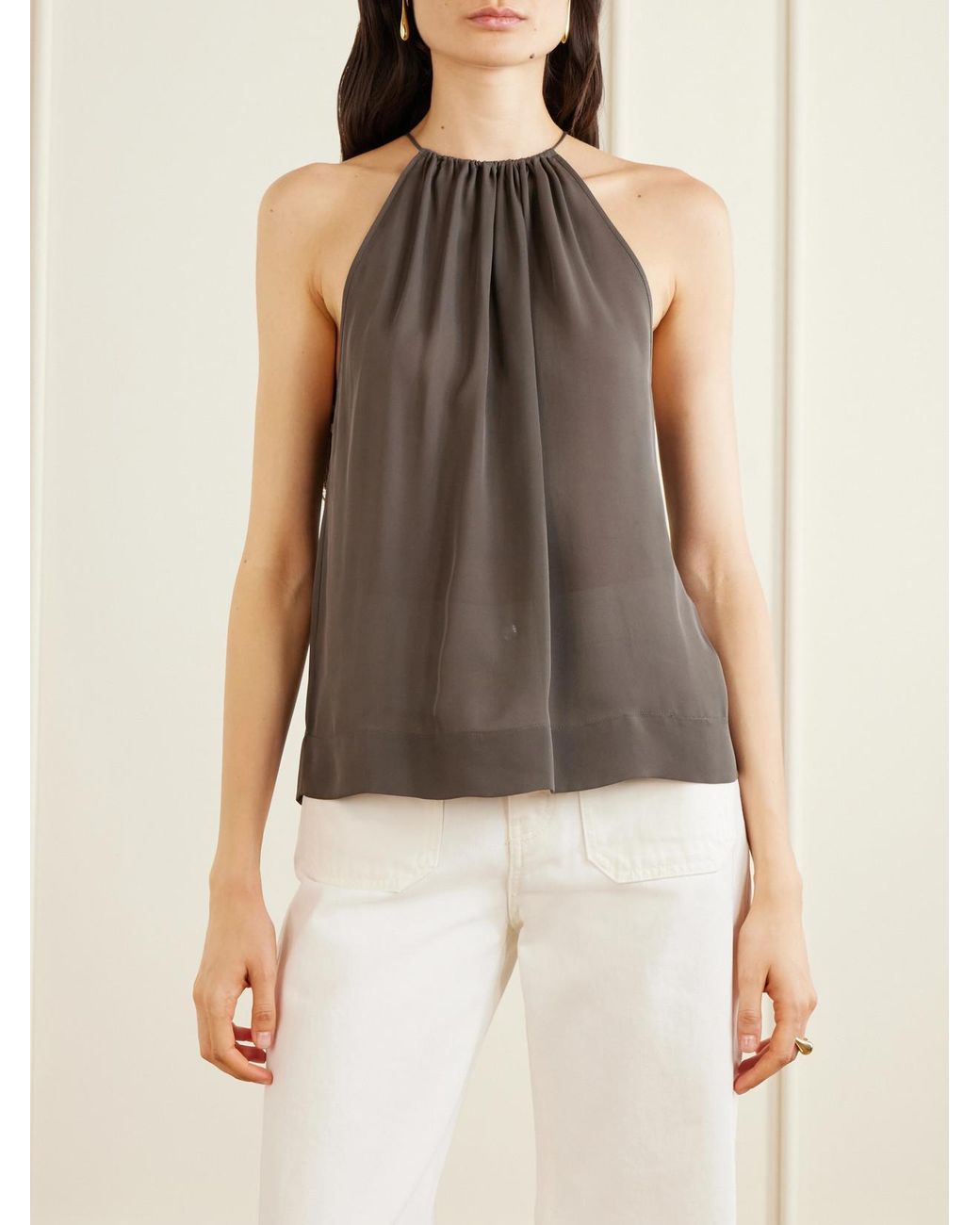 Nili Lotan Gray Nikki Silk Halterneck Tank