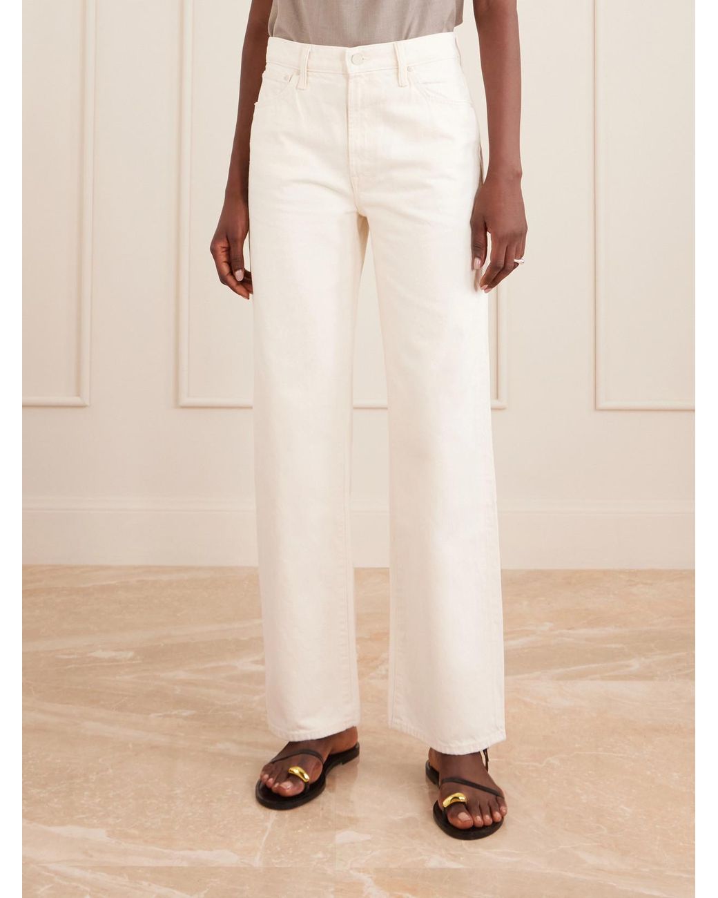 Mother White The Dodger Skimp Mid-Rise Straight-Leg Jeans