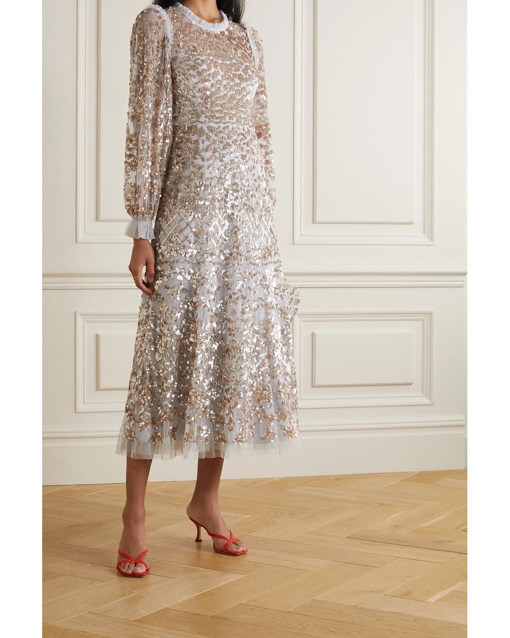 needle & thread bella embellished tulle midi dress