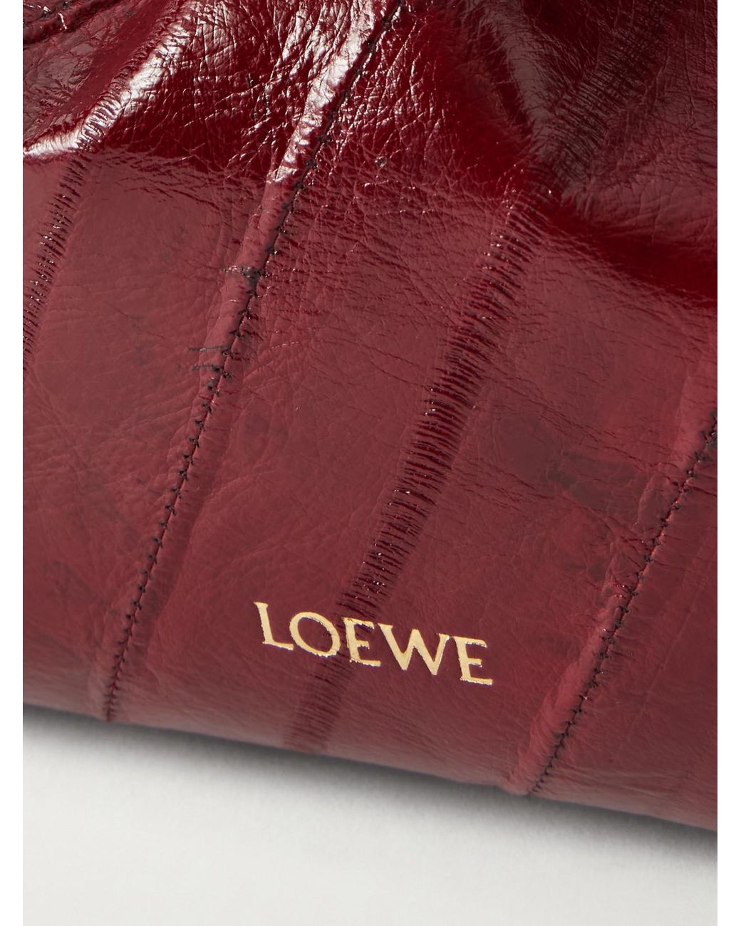 Loewe Brown Flamenco Mini Leather-Trimmed Crinkled-Eel Clutch